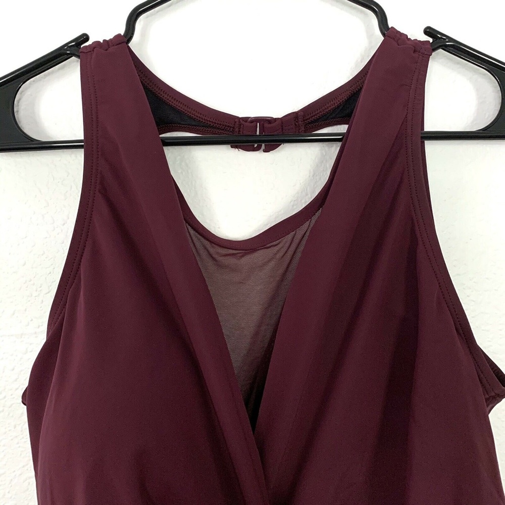 Aqua Green Burgundy Mesh Inset One Piece Swimsuit - Picture 3 of 8